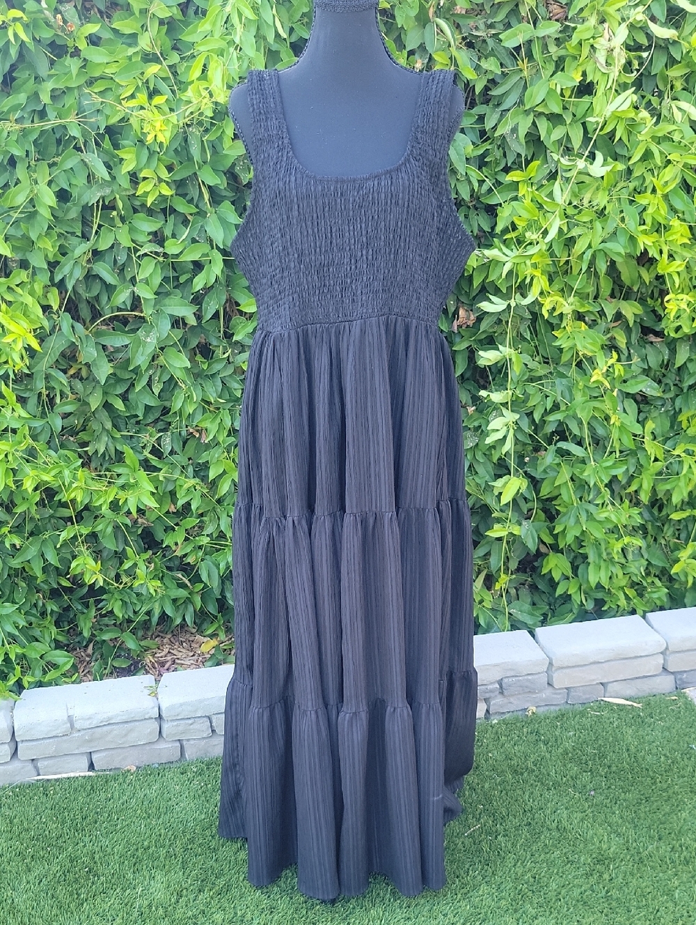 ASOS Black Sleeveless Smocked Bodice Tiered Maxi SunDress 16